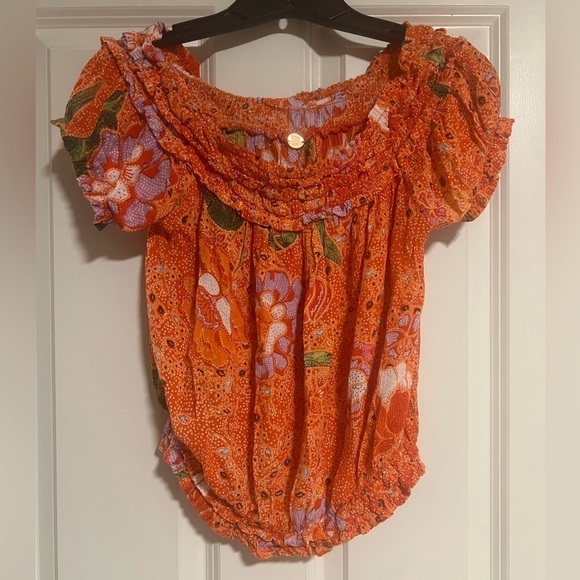 NWOT Free People Smocked Shoulder Top - M - Picture 2 of 5
